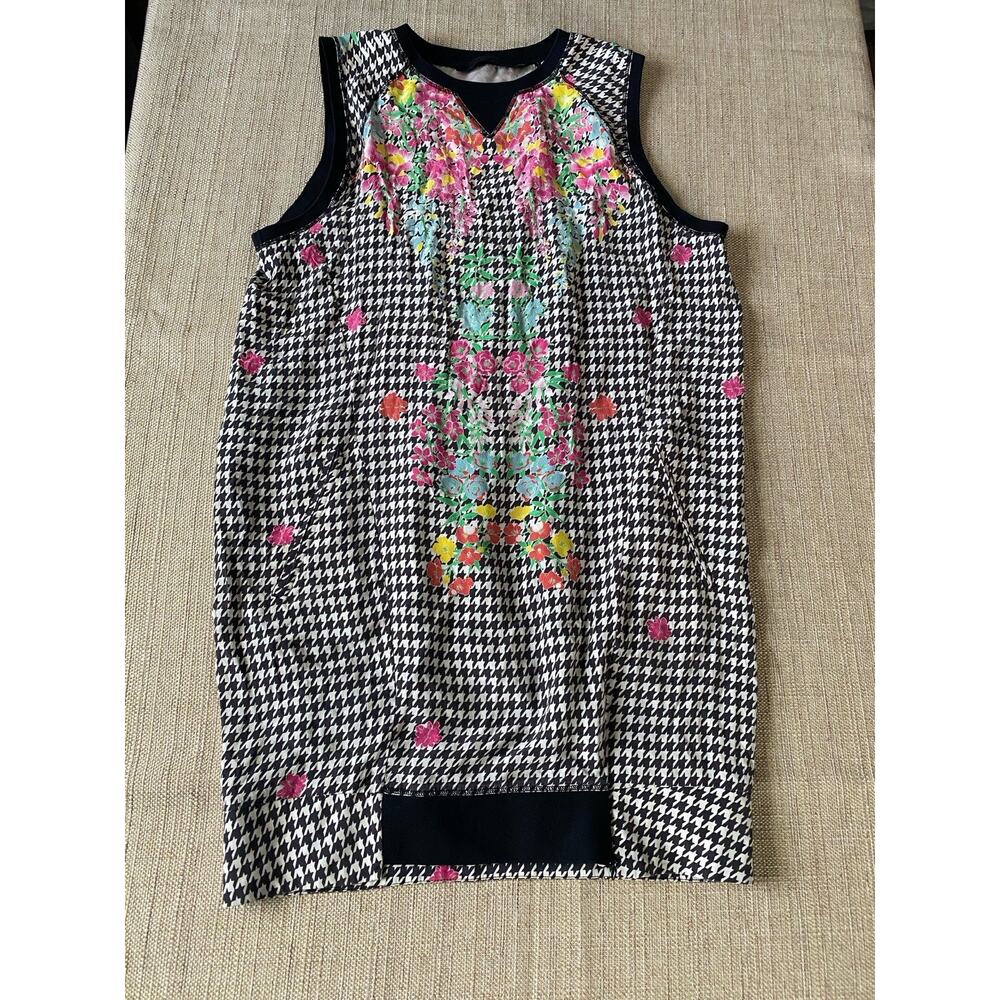 L.A.M.B. Sleeveless Dress Black and White Checkered with floral accents TP/XS